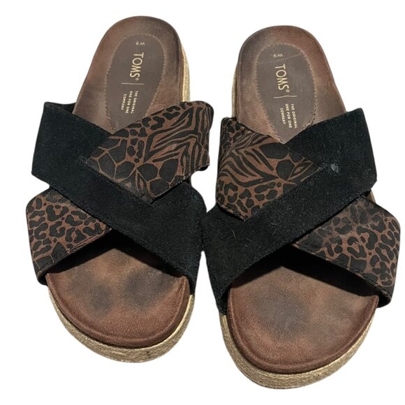 TOMS Paloma Sandals Women's 9 Black Animal Print Casual Summer Slip On - Picture 1 of 13